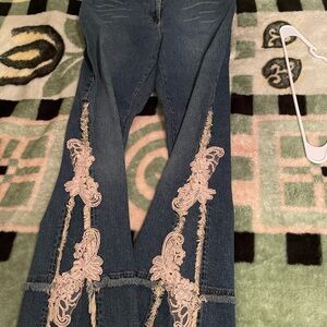 Blue Flare Jeans with Intricate Embroidery